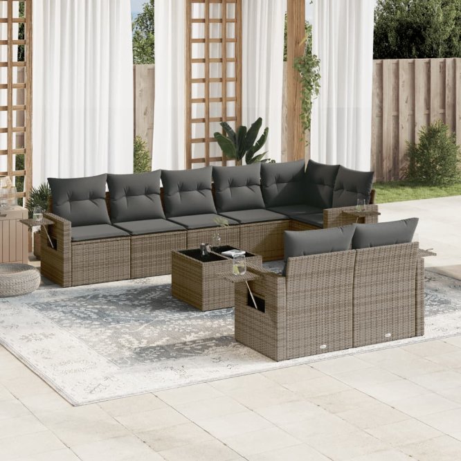 8-tlg. Garten-Sofagarnitur mit Kissen Schwarz Poly Rattan