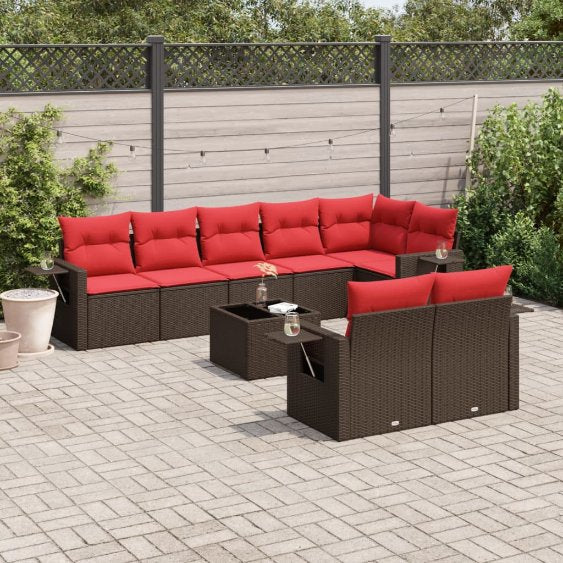 8-teiliges Gartensofa-Set mit Kissen, schwarzes Polyrattan
