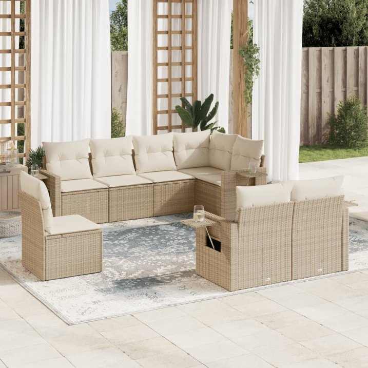 8-tlg. Garten-Sofagarnitur mit Kissen Schwarz Poly Rattan