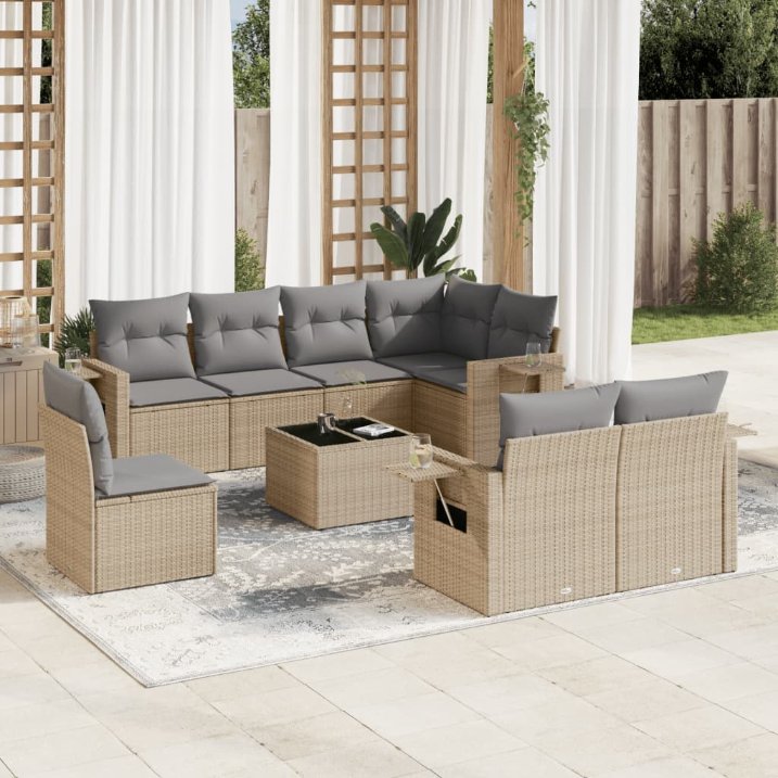 8-tlg. Garten-Sofagarnitur mit Kissen Schwarz Poly Rattan