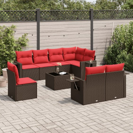 8-teiliges Gartensofa-Set mit Kissen, schwarzes Polyrattan
