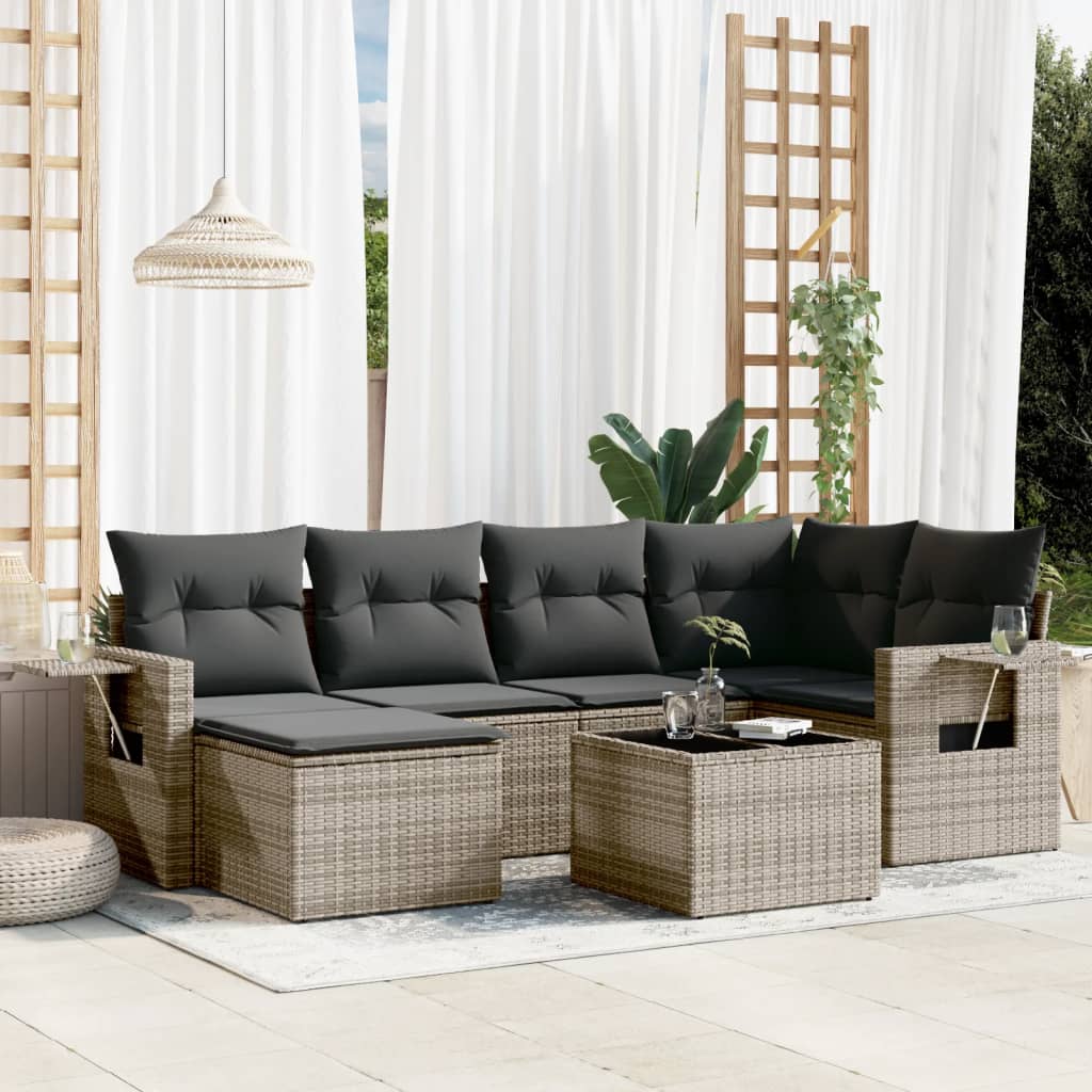 6-tlg. Garten-Sofagarnitur mit Kissen Schwarz Poly Rattan