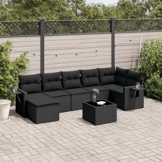 7-tlg. Garten-Sofagarnitur mit Kissen Schwarz Poly Rattan