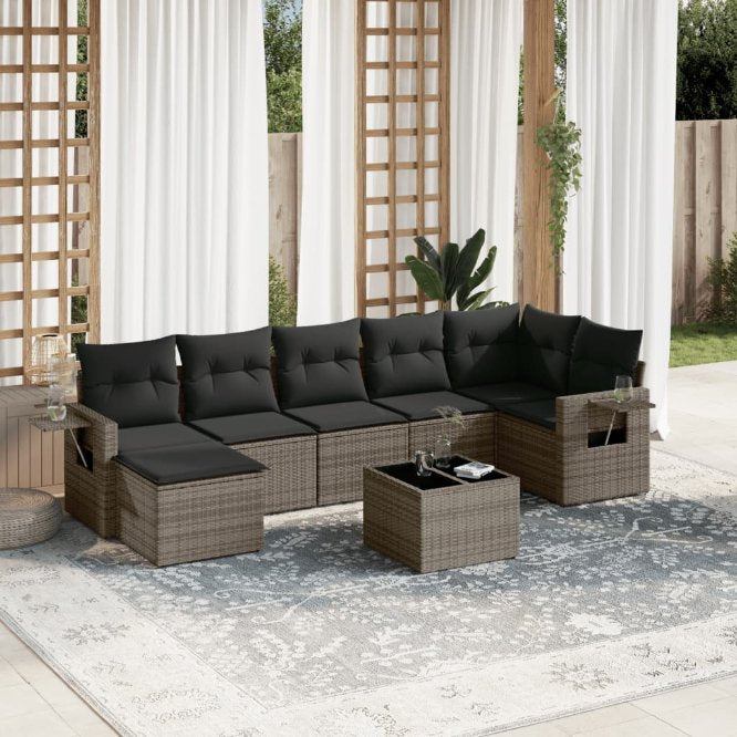 7-tlg. Garten-Sofagarnitur mit Kissen Schwarz Poly Rattan