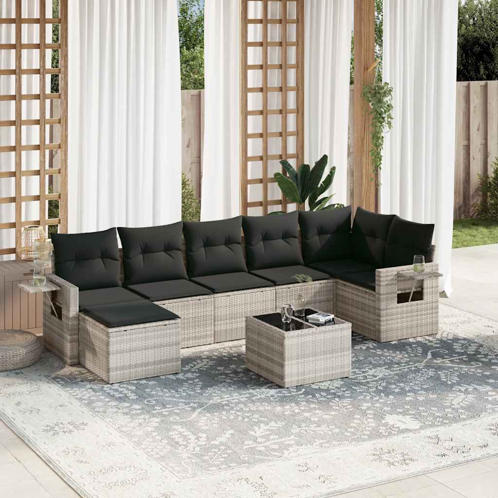 7-tlg. Garten-Sofagarnitur mit Kissen Schwarz Poly Rattan