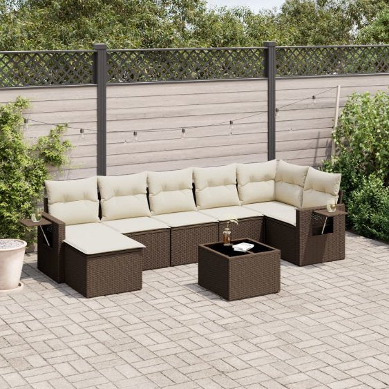 7-tlg. Garten-Sofagarnitur mit Kissen Schwarz Poly Rattan