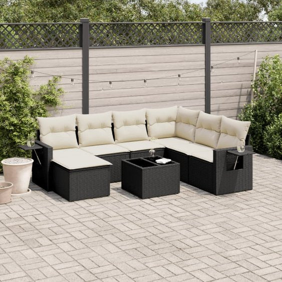 7-tlg. Garten-Sofagarnitur mit Kissen Schwarz Poly Rattan