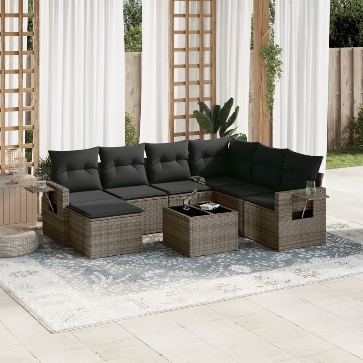 7-tlg. Garten-Sofagarnitur mit Kissen Schwarz Poly Rattan