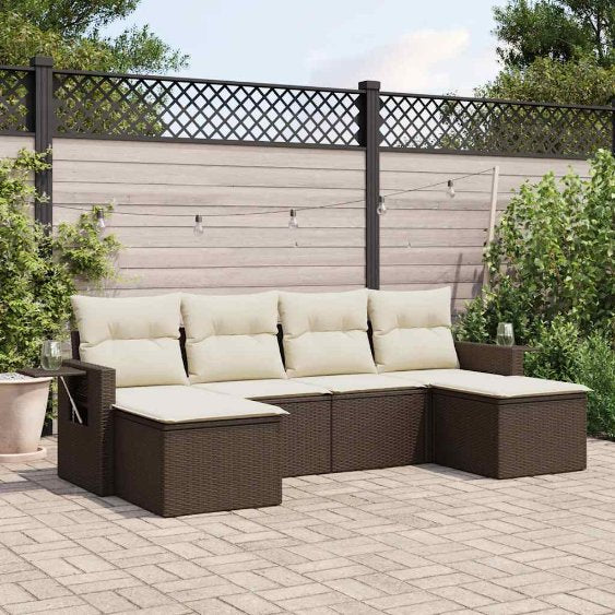 6-tlg. Garten-Sofagarnitur mit Kissen Schwarz Poly Rattan