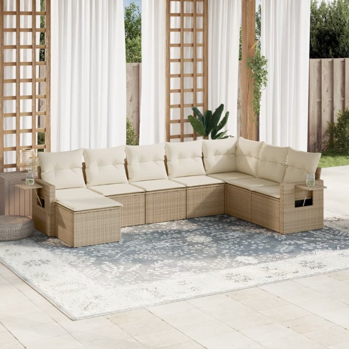 8-tlg. Garten-Sofagarnitur mit Kissen Schwarz Poly Rattan
