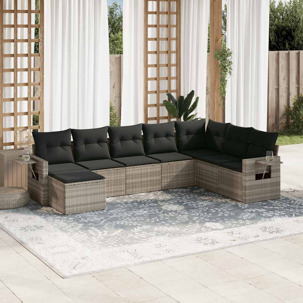 8-tlg. Garten-Sofagarnitur mit Kissen Schwarz Poly Rattan