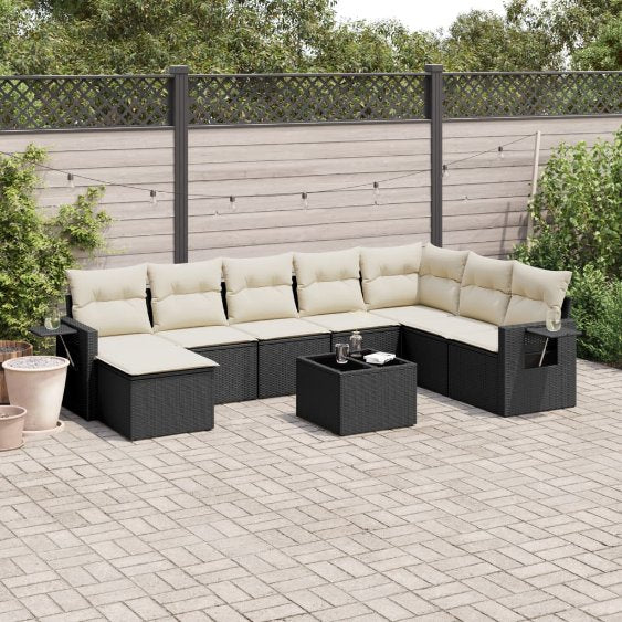 8-tlg. Garten-Sofagarnitur mit Kissen Schwarz Poly Rattan