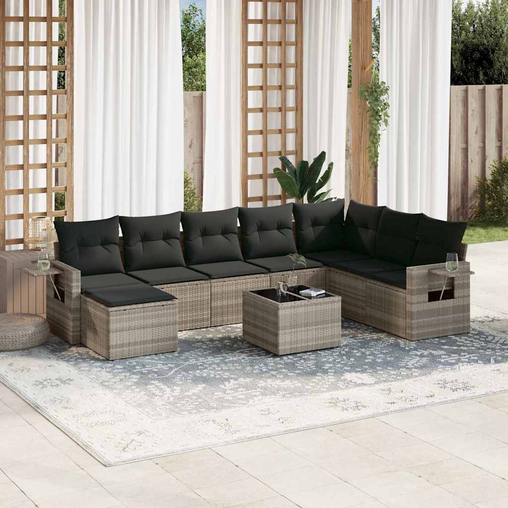8-tlg. Garten-Sofagarnitur mit Kissen Schwarz Poly Rattan