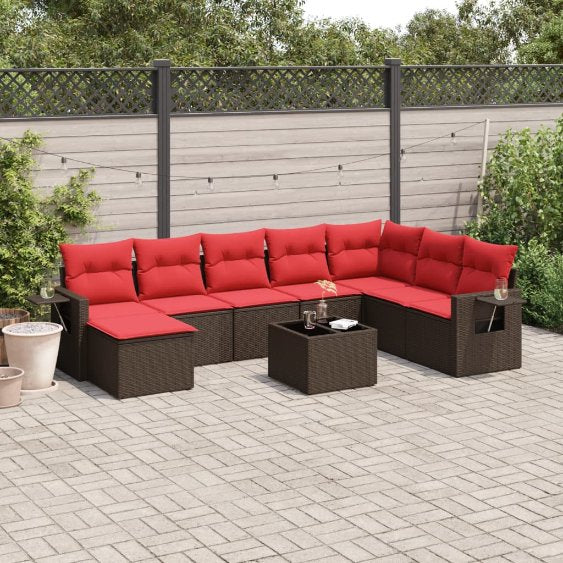 8-teiliges Gartensofa-Set mit Kissen, schwarzes Polyrattan