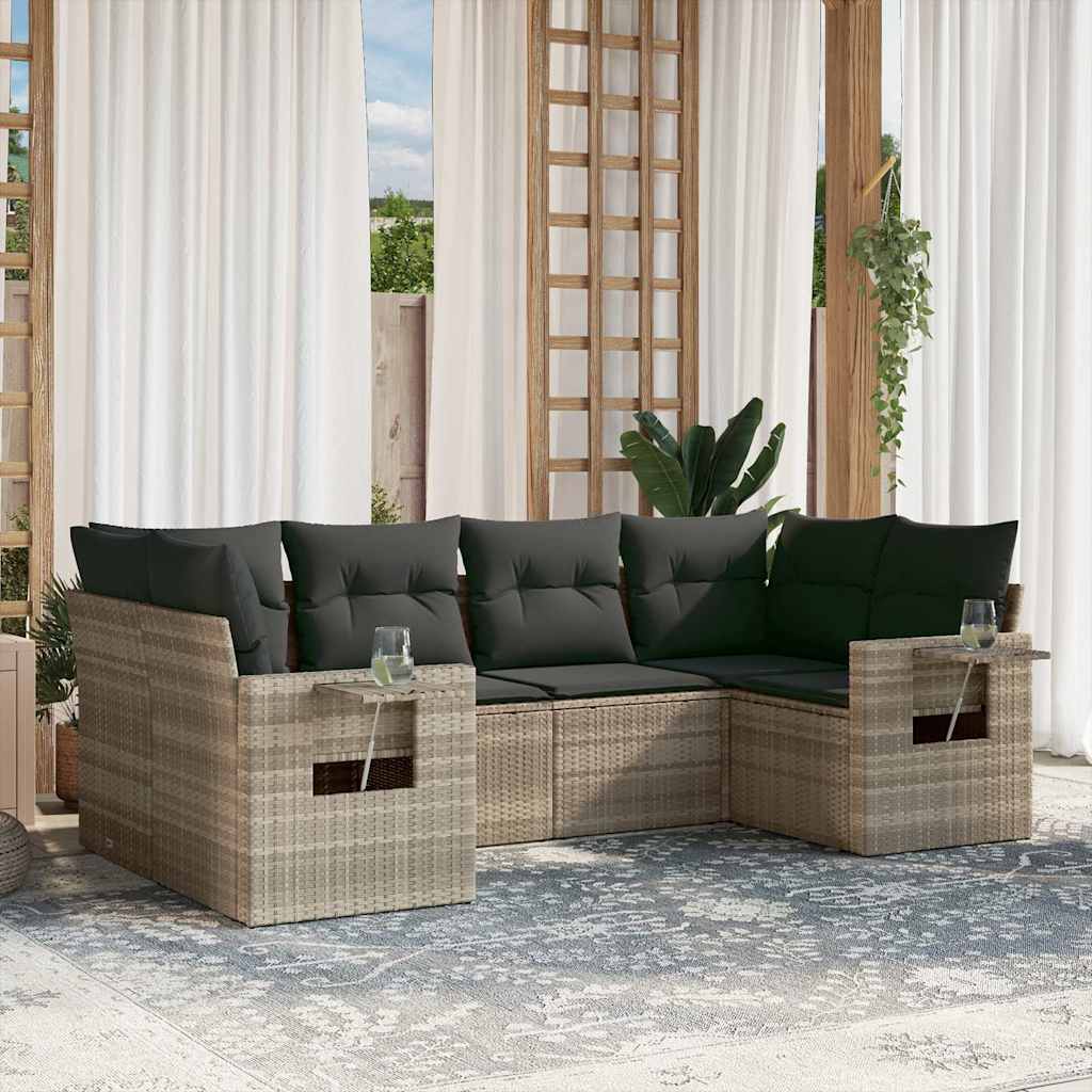6-tlg. Garten-Sofagarnitur mit Kissen Schwarz Poly Rattan