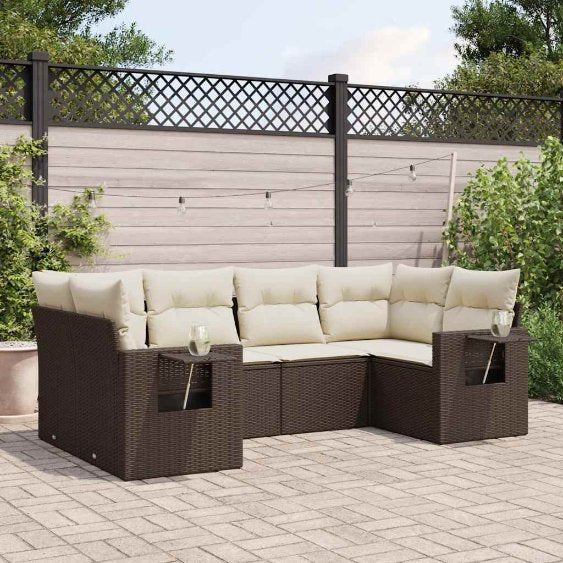 6-tlg. Garten-Sofagarnitur mit Kissen Schwarz Poly Rattan