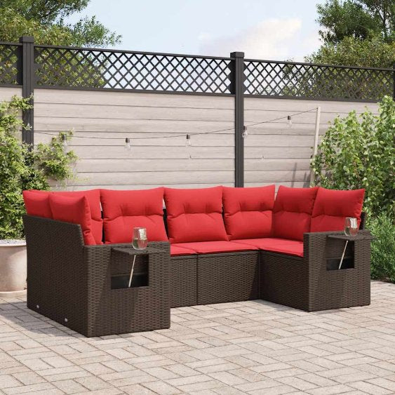 6-teiliges Gartensofa-Set mit Kissen, schwarzes Polyrattan