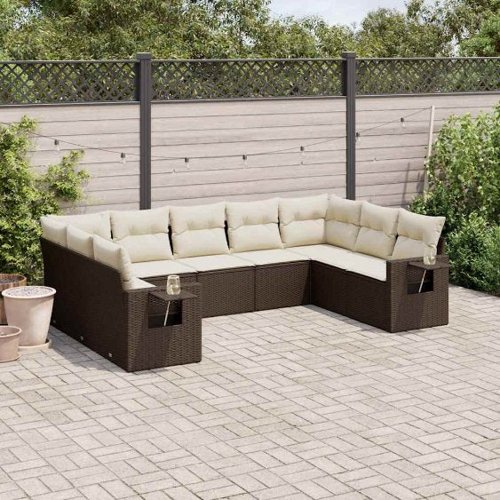 9-tlg. Garten-Sofagarnitur mit Kissen Schwarz Poly Rattan