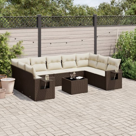 9-tlg. Garten-Sofagarnitur mit Kissen Schwarz Poly Rattan