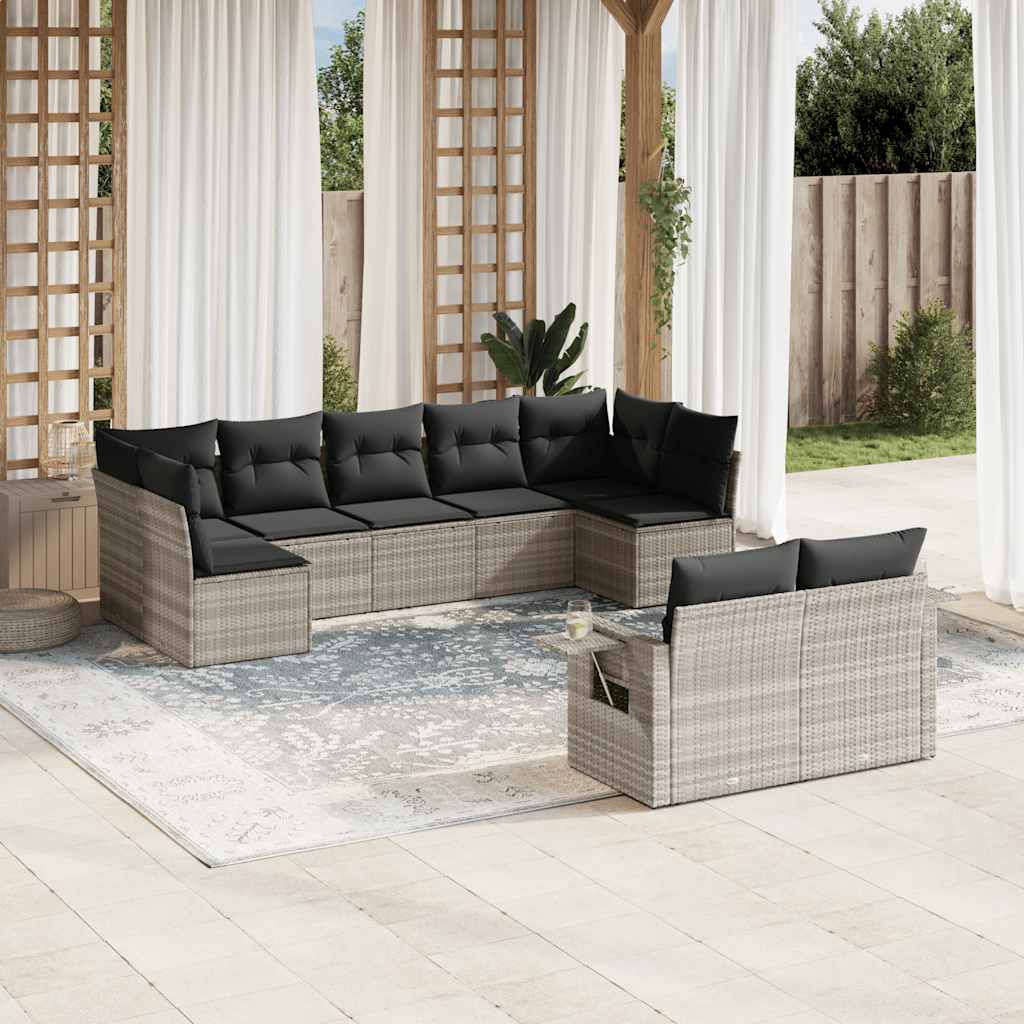 9-tlg. Garten-Sofagarnitur mit Kissen Schwarz Poly Rattan