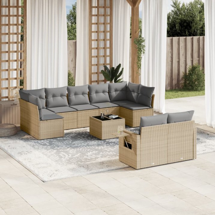 9-tlg. Garten-Sofagarnitur mit Kissen Schwarz Poly Rattan
