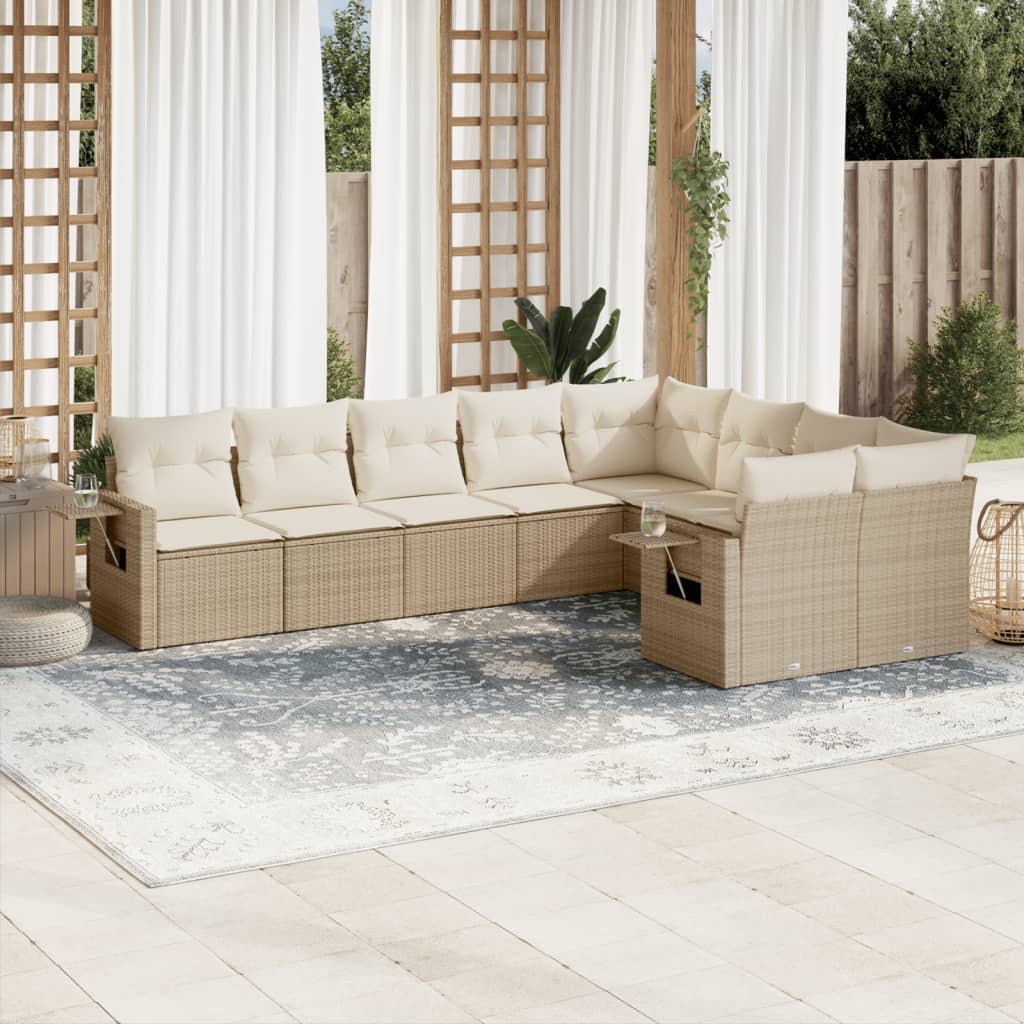 9-tlg. Garten-Sofagarnitur mit Kissen Schwarz Poly Rattan