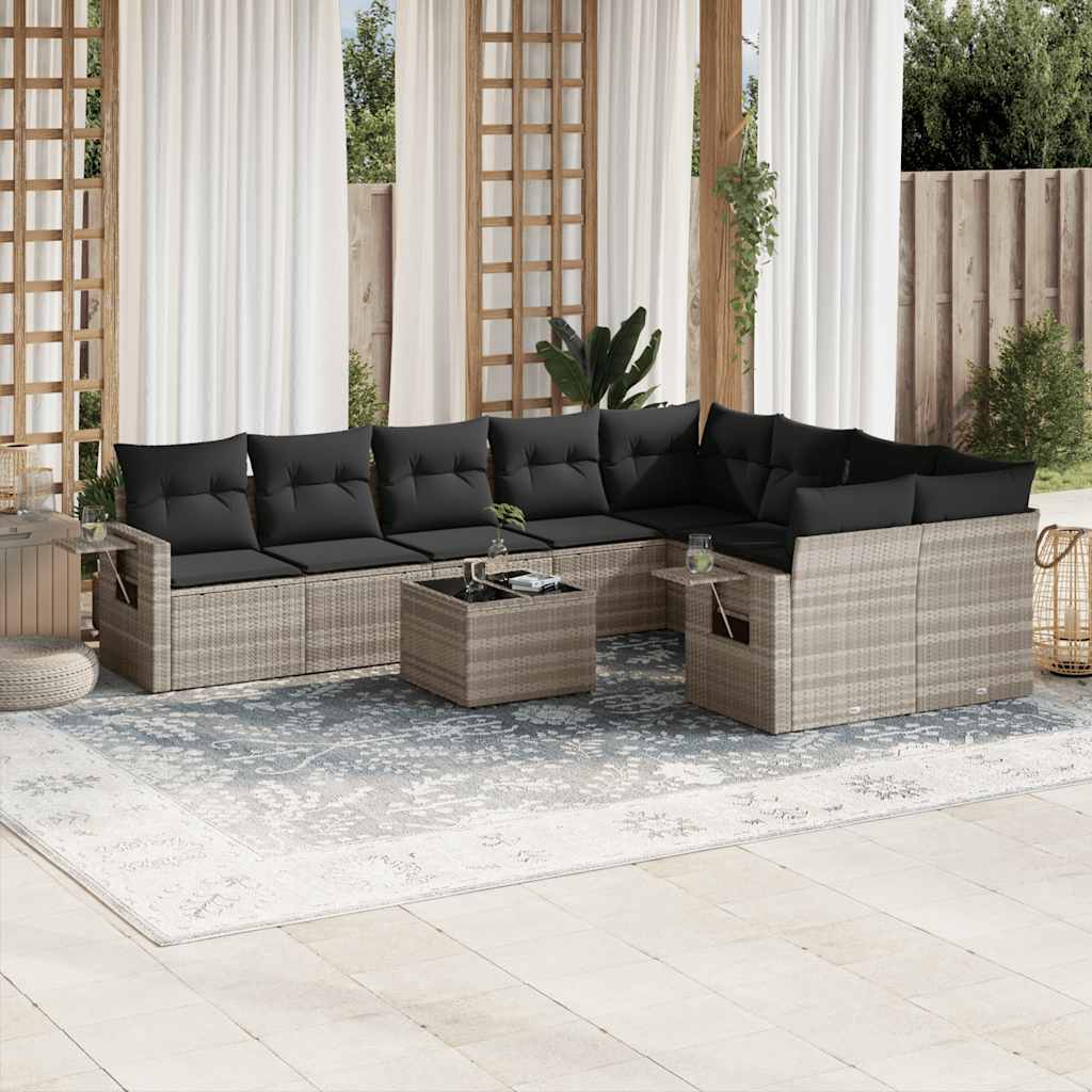 9-tlg. Garten-Sofagarnitur mit Kissen Schwarz Poly Rattan