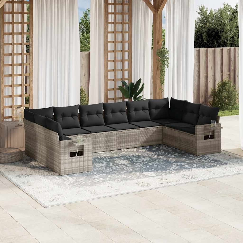 vidaXL 10-tlg. Garten-Sofagarnitur mit Kissen Schwarz Poly Rattan