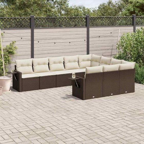 vidaXL 10-tlg. Garten-Sofagarnitur mit Kissen Schwarz Poly Rattan