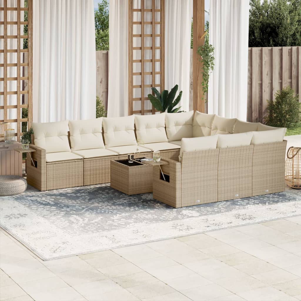vidaXL 10-tlg. Garten-Sofagarnitur mit Kissen Schwarz Poly Rattan