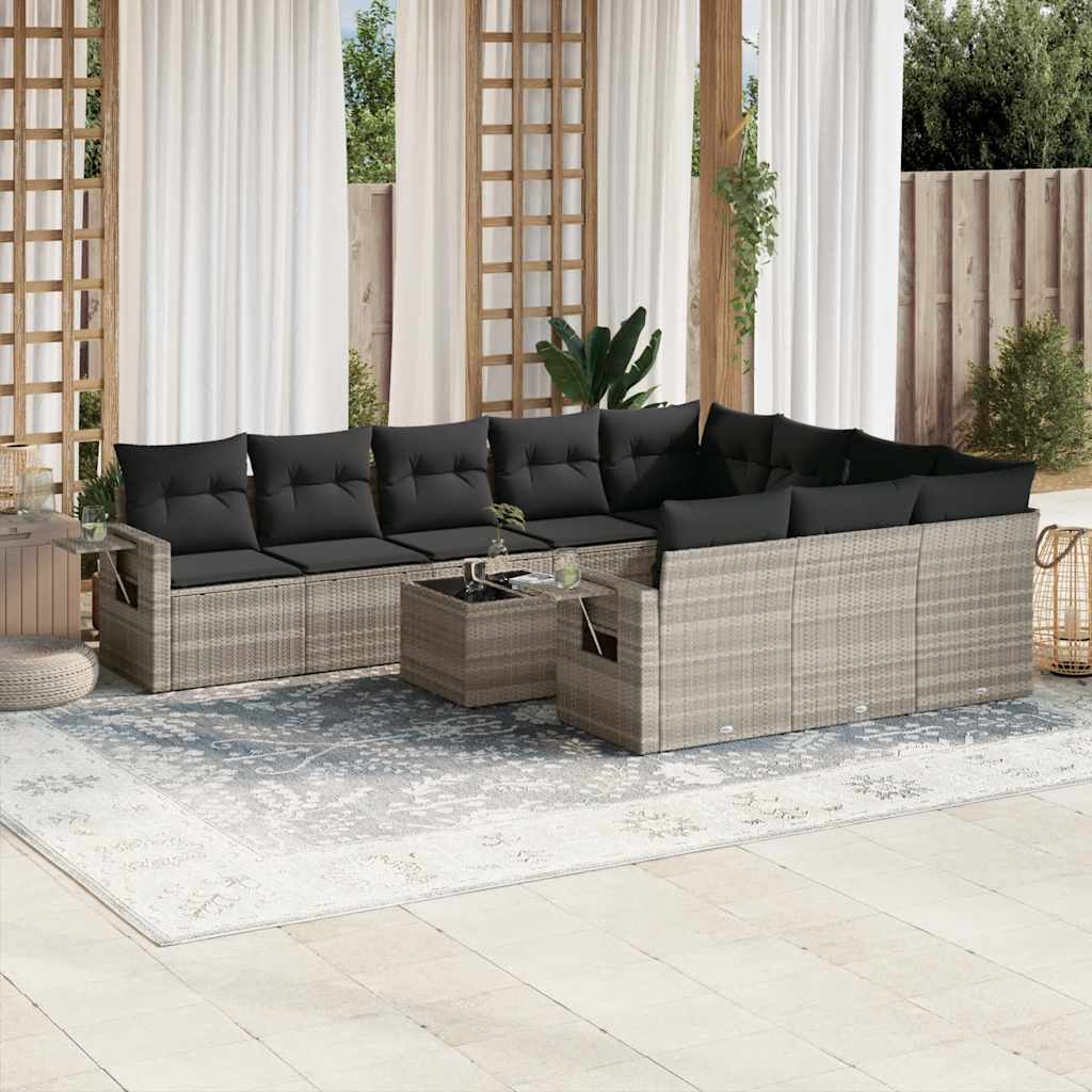 vidaXL 10-tlg. Garten-Sofagarnitur mit Kissen Schwarz Poly Rattan
