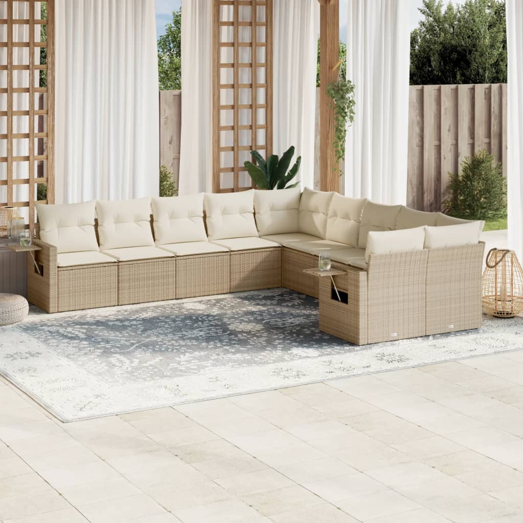 vidaXL 10-tlg. Garten-Sofagarnitur mit Kissen Schwarz Poly Rattan