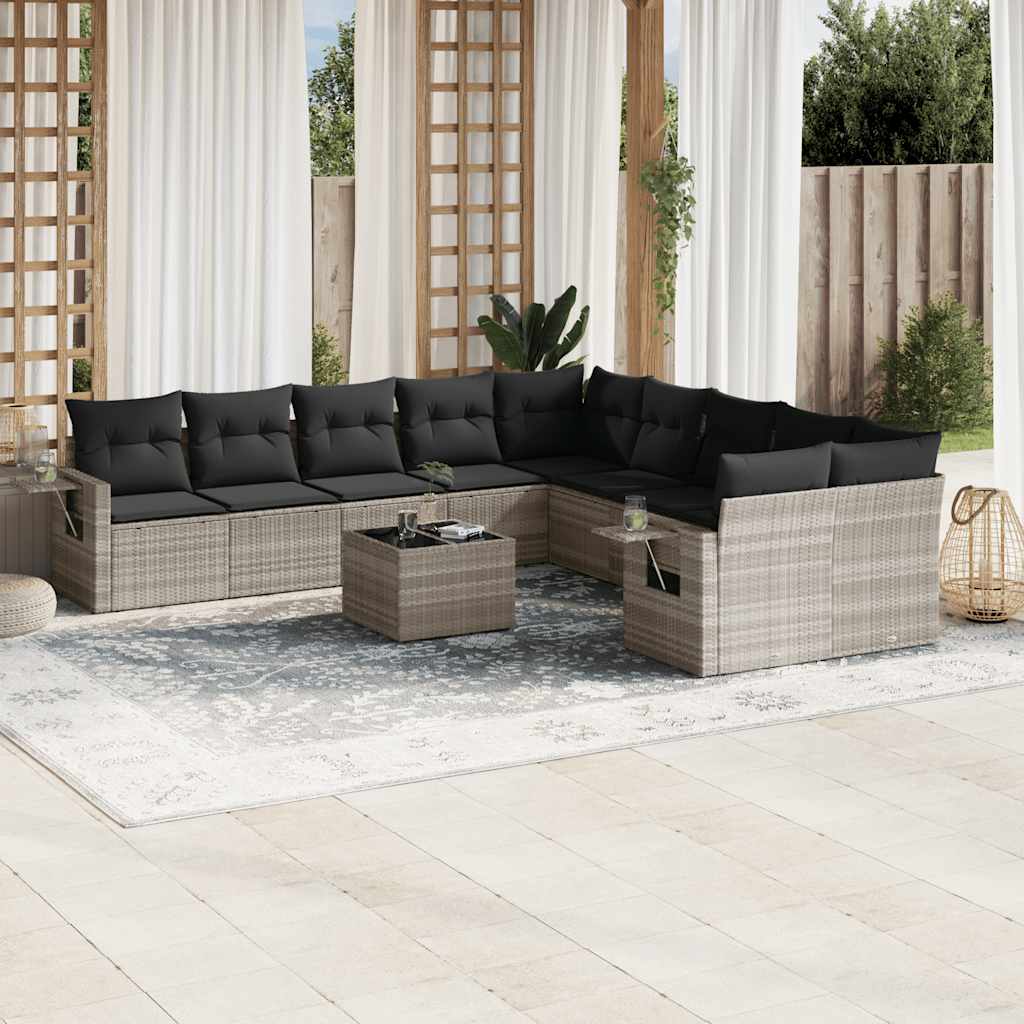 vidaXL 10-tlg. Garten-Sofagarnitur mit Kissen Schwarz Poly Rattan