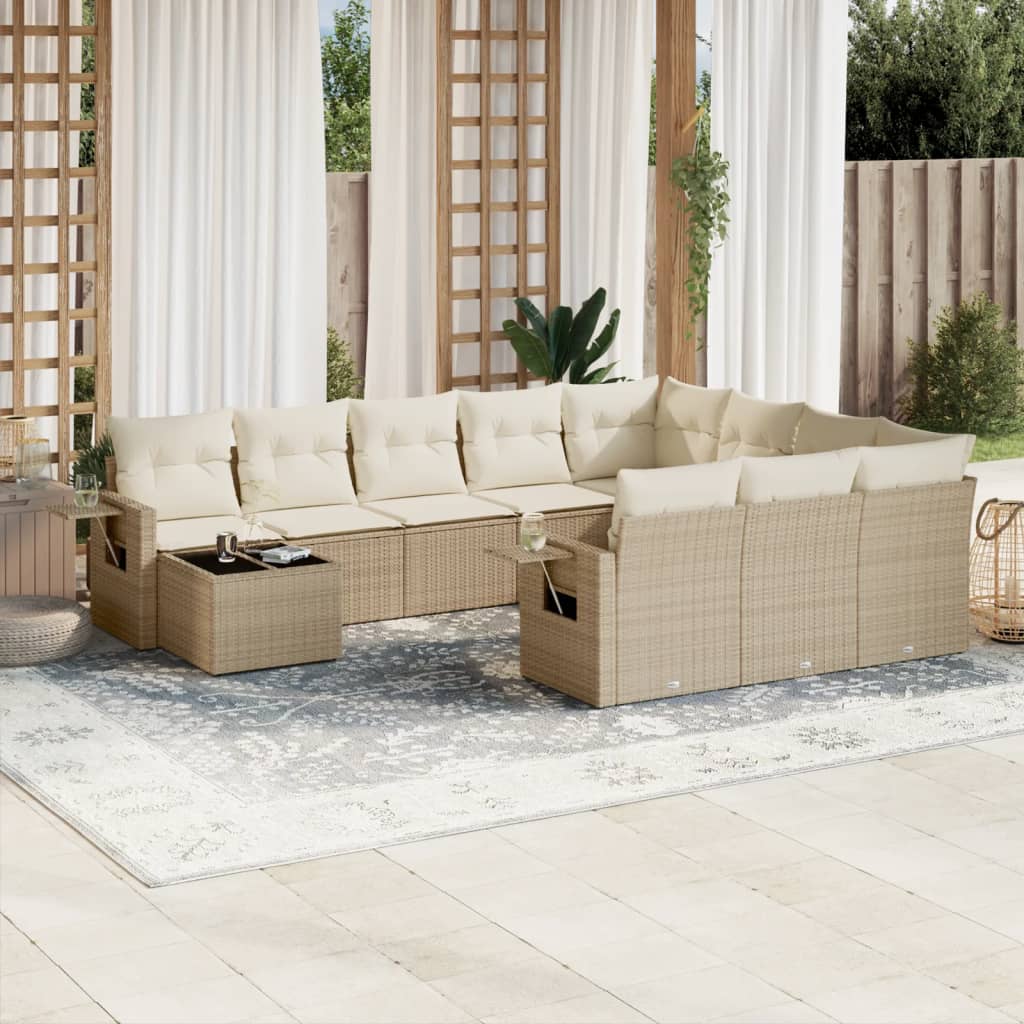 vidaXL 11-tlg. Garten-Sofagarnitur mit Kissen Schwarz Poly Rattan