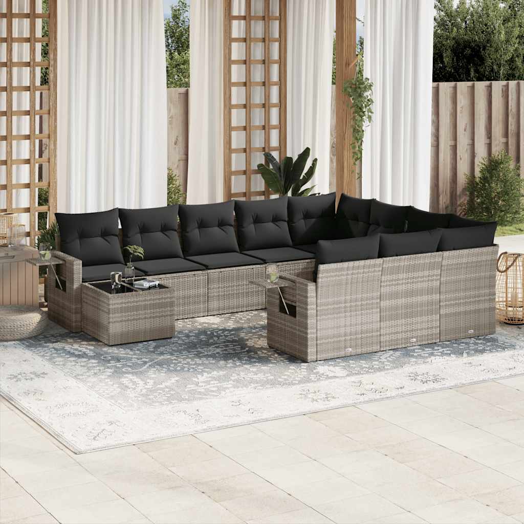 vidaXL 11-tlg. Garten-Sofagarnitur mit Kissen Schwarz Poly Rattan