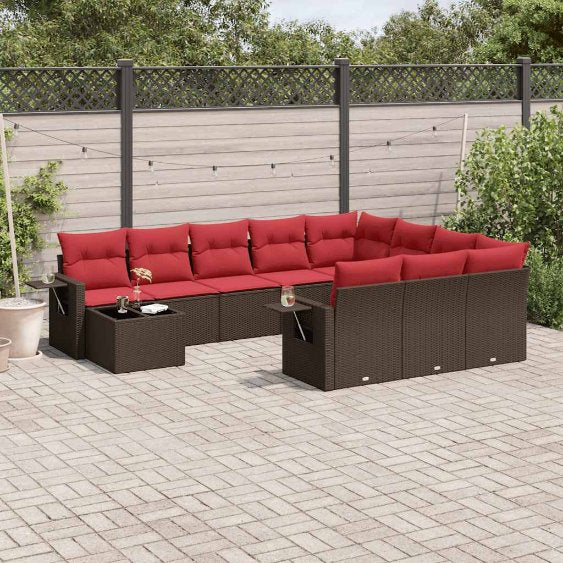 vidaXL 11-teiliges Gartensofa-Set mit Kissen, schwarzes Polyrattan