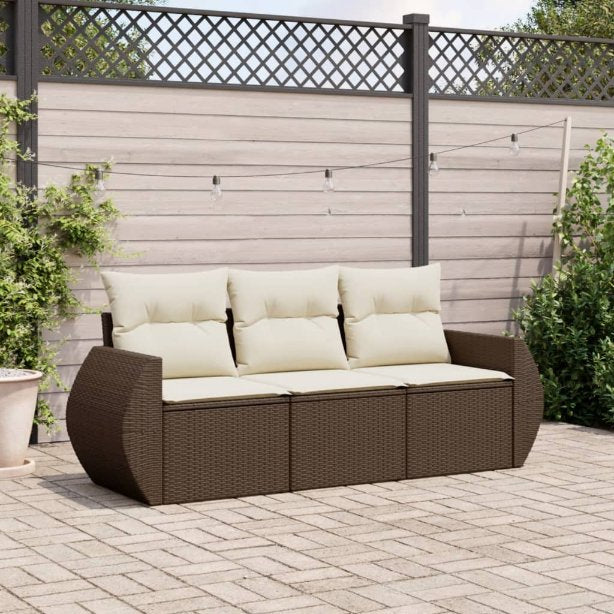 3-tlg. Garten-Sofagarnitur mit Kissen Schwarz Poly Rattan