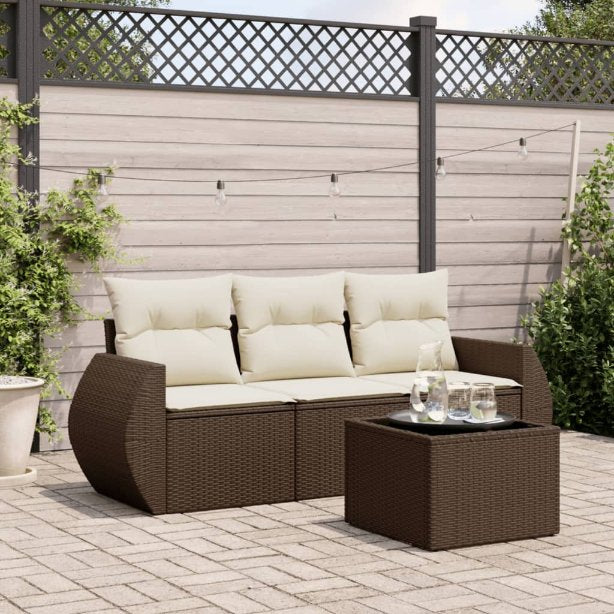 3-tlg. Garten-Sofagarnitur mit Kissen Schwarz Poly Rattan