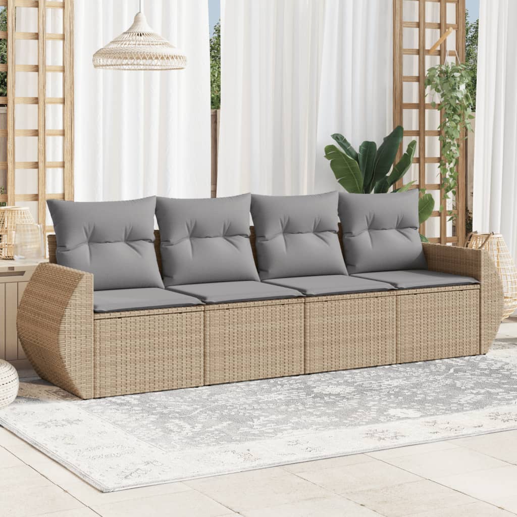 4-tlg. Garten-Sofagarnitur mit Kissen Schwarz Poly Rattan