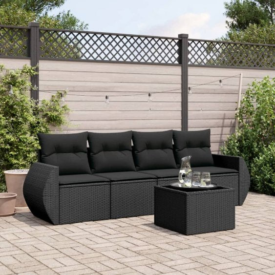 4-tlg. Garten-Sofagarnitur mit Kissen Schwarz Poly Rattan