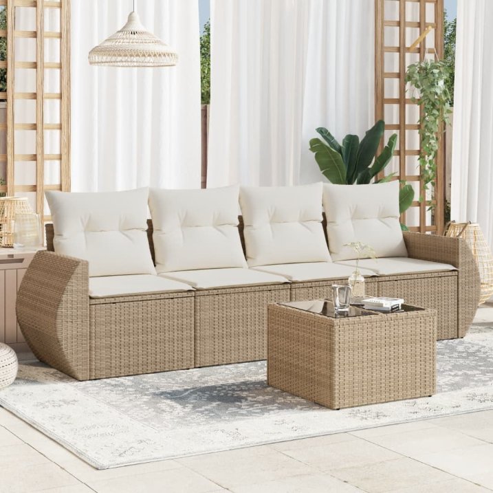 4-tlg. Garten-Sofagarnitur mit Kissen Schwarz Poly Rattan