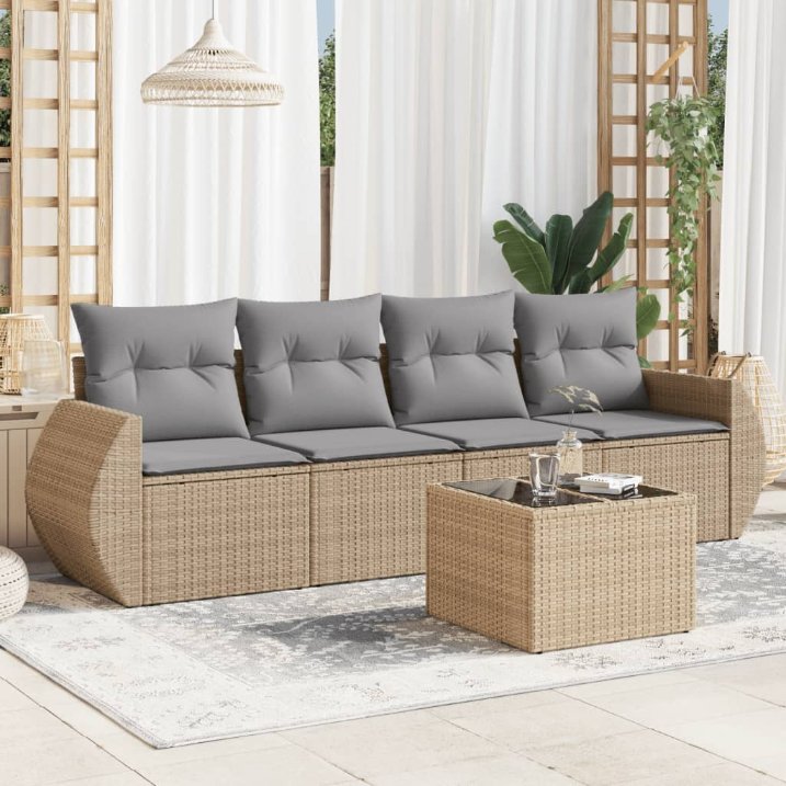 4-tlg. Garten-Sofagarnitur mit Kissen Schwarz Poly Rattan