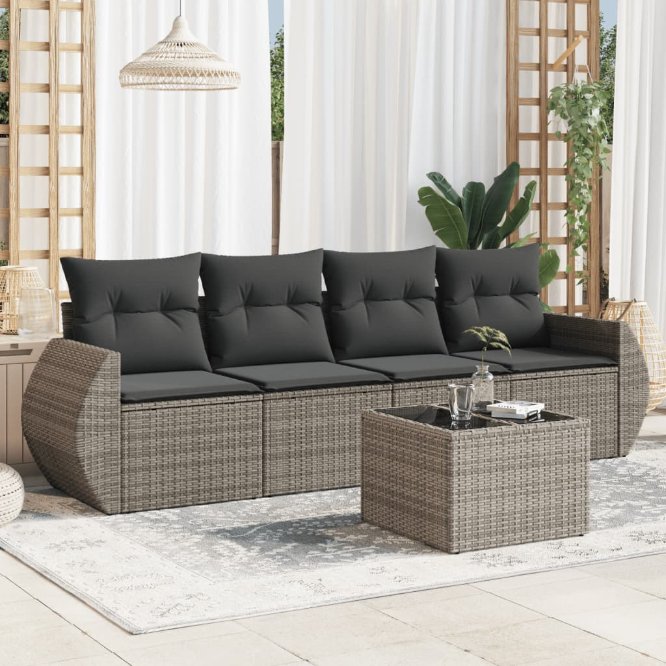 4-tlg. Garten-Sofagarnitur mit Kissen Schwarz Poly Rattan