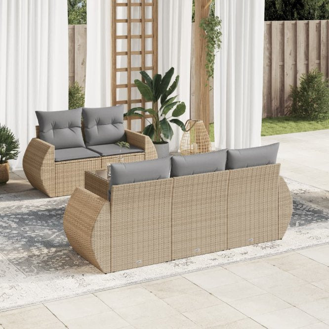 6-tlg. Garten-Sofagarnitur mit Kissen Schwarz Poly Rattan