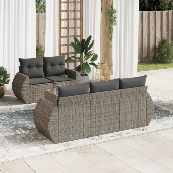 6-tlg. Garten-Sofagarnitur mit Kissen Schwarz Poly Rattan