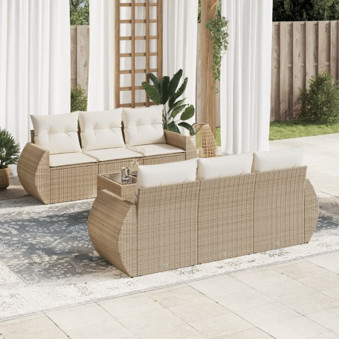 7-tlg. Garten-Sofagarnitur mit Kissen Schwarz Poly Rattan