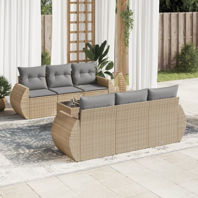 7-tlg. Garten-Sofagarnitur mit Kissen Schwarz Poly Rattan