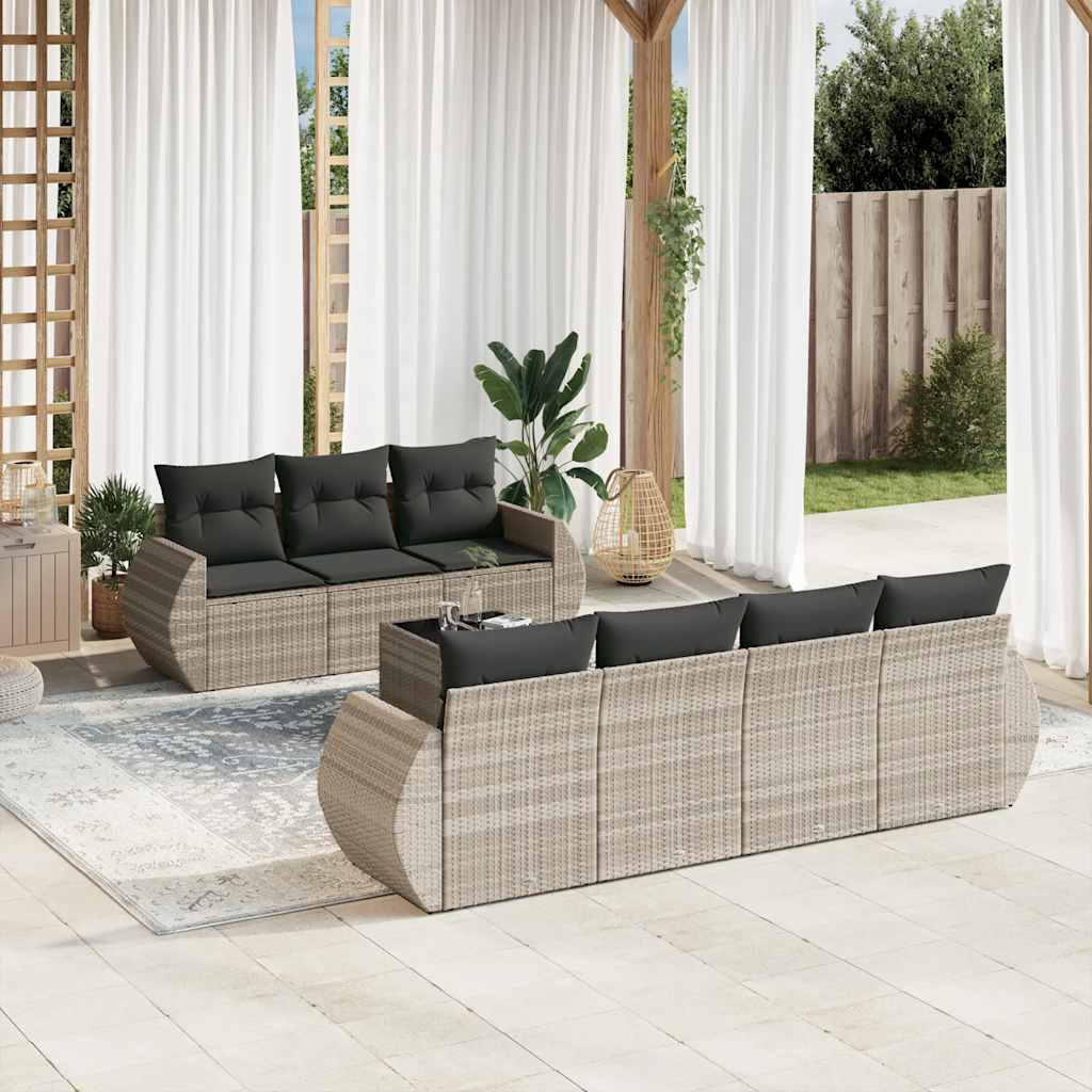 8-tlg. Garten-Sofagarnitur mit Kissen Schwarz Poly Rattan