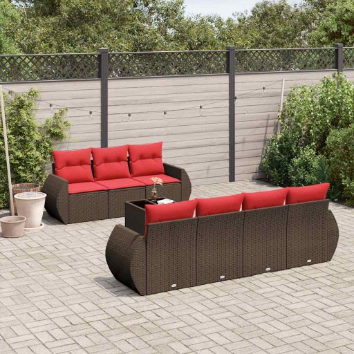 8-teiliges Gartensofa-Set mit Kissen, schwarzes Polyrattan