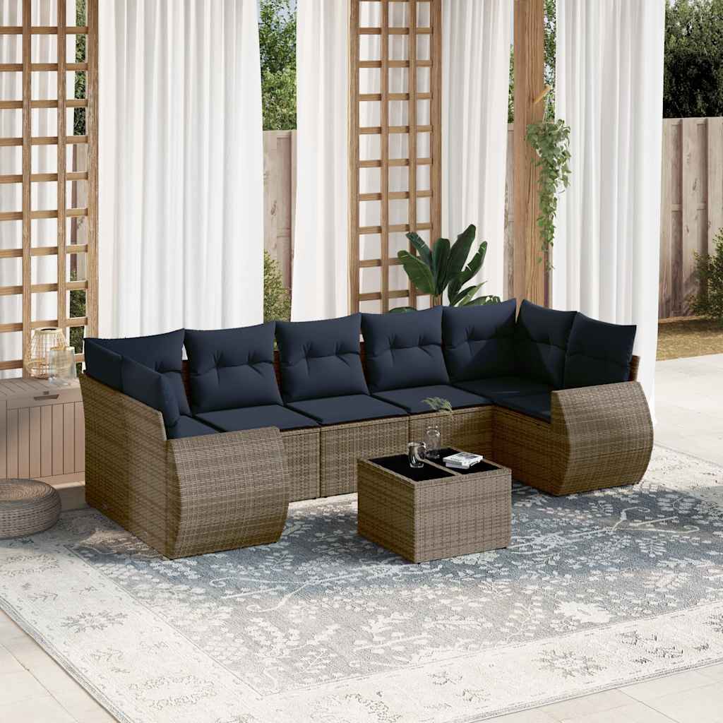 8-teiliges Gartensofa-Set mit Kissen, schwarzes Polyrattan